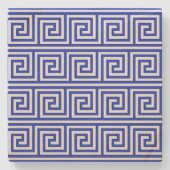 Griechisch Meander Key Squares Muster Blau Steinuntersetzer (Vorderseite)