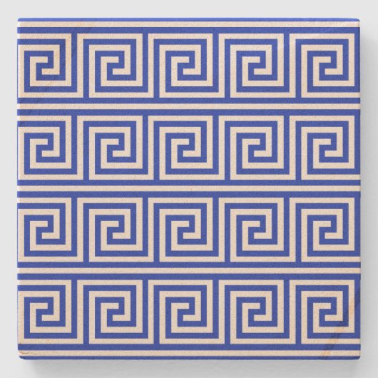 Griechisch Meander Key Squares Muster Blau Steinuntersetzer (Vorderseite)