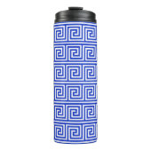 Griechisch Meander Key Squares Muster Blau Thermosbecher (Vorderseite)