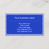 Griechisch Meander Key Squares Muster Blau Visitenkarte (Vorderseite)