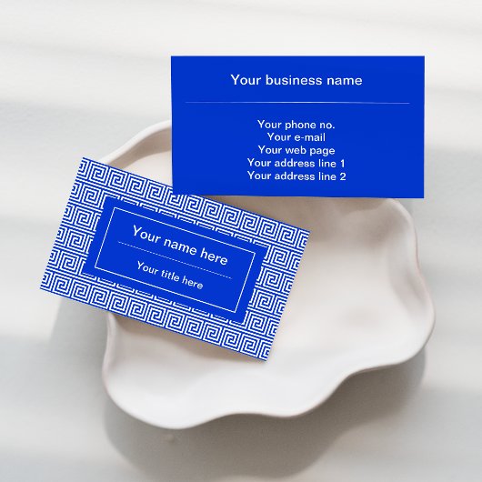 Griechisch Meander Key Squares Muster Blau Visitenkarte