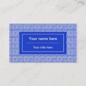 Griechisch Meander Key Squares Muster Blau Visitenkarte (Rückseite)