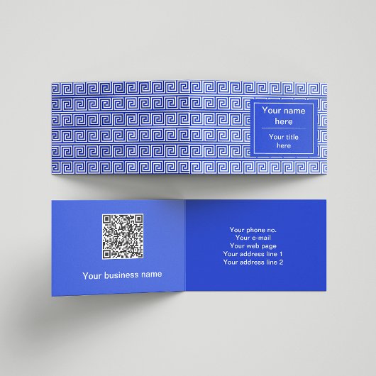 Griechisch Meander Key Squares Muster Blau Visitenkarten