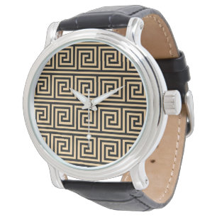Griechisch Meander Key Squares Muster Brown Armbanduhr