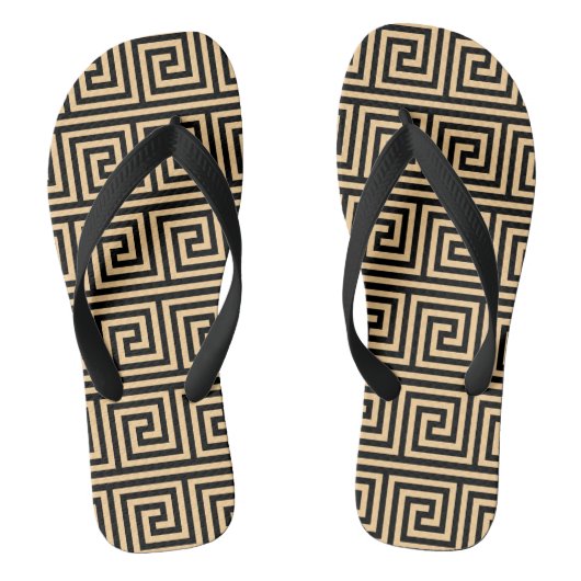 Griechisch Meander Key Squares Muster Brown Badesandalen (Fußbett)