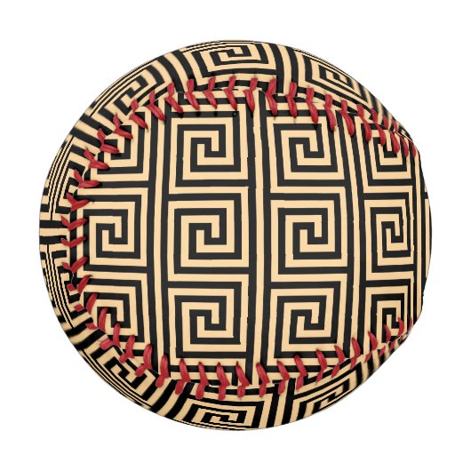 Griechisch Meander Key Squares Muster Brown Baseball (Vorderseite Links)