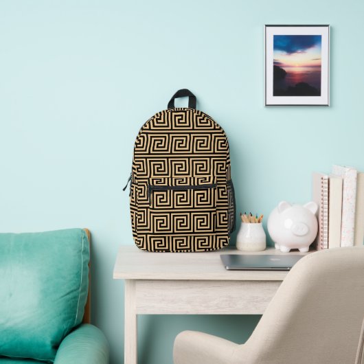 Griechisch Meander Key Squares Muster Brown Bedruckter Rucksack (InSitu)