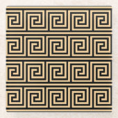 Griechisch Meander Key Squares Muster Brown Glasuntersetzer (Vorderseite)