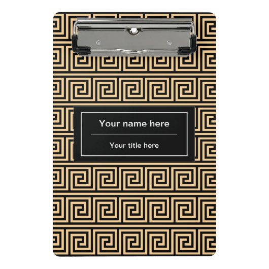 Griechisch Meander Key Squares Muster Brown Mini Klemmbrett (Vorderseite)