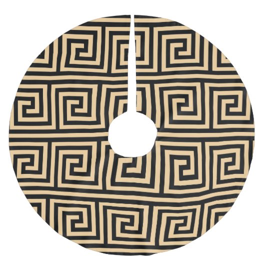 Griechisch Meander Key Squares Muster Brown Polyester Weihnachtsbaumdecke (Vorderseite)