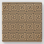 Griechisch Meander Key Squares Muster Brown Steinuntersetzer (Vorderseite)