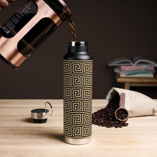 Griechisch Meander Key Squares Muster Brown Trinkflasche (Kaffee)