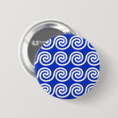Griechisch Meander Key Waves Muster blau Button (Vorne & Hinten)