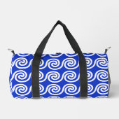 Griechisch Meander Key Waves Muster blau Duffle Bag (Vorderseite)