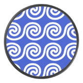 Griechisch Meander Key Waves Muster blau Eishockey Puck (Vorderseite)