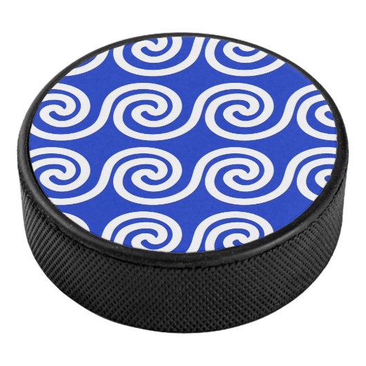 Griechisch Meander Key Waves Muster blau Eishockey Puck (3/4)