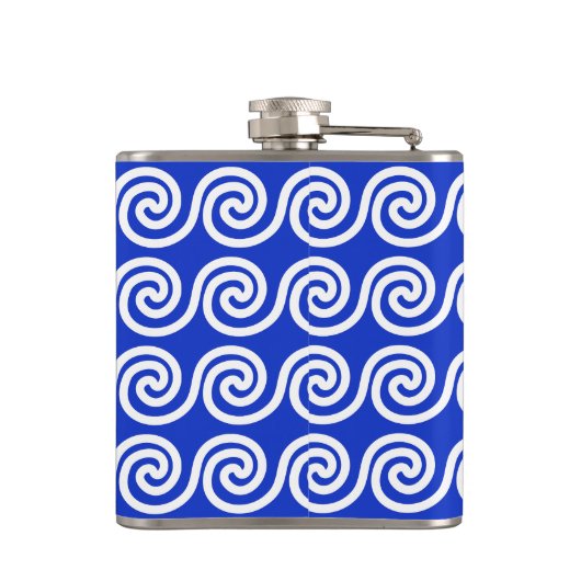 Griechisch Meander Key Waves Muster blau Flachmann (Rückseite)