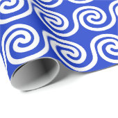 Griechisch Meander Key Waves Muster blau Geschenkpapier (Rolleneckpunkt)