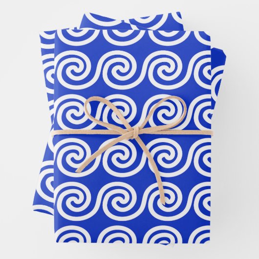 Griechisch Meander Key Waves Muster blau Geschenkpapier Set (Beispiel)