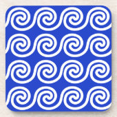 Griechisch Meander Key Waves Muster blau Getränkeuntersetzer (Vorderseite)