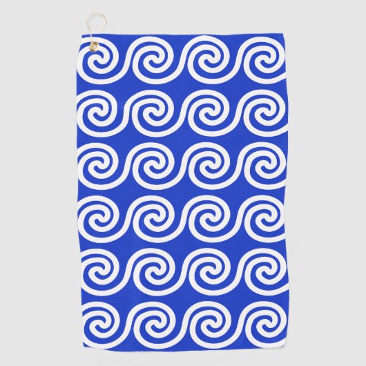 Griechisch Meander Key Waves Muster blau Golfhandtuch (Vorderseite)