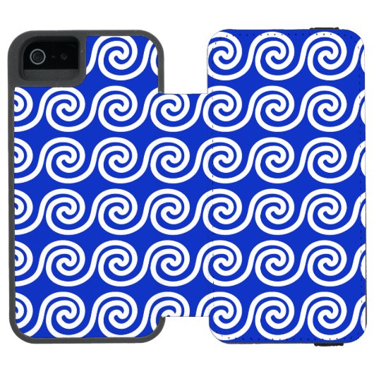 Griechisch Meander Key Waves Muster blau Incipio iPhone Geldbeutel-Hülle (Folio Geöffnet)