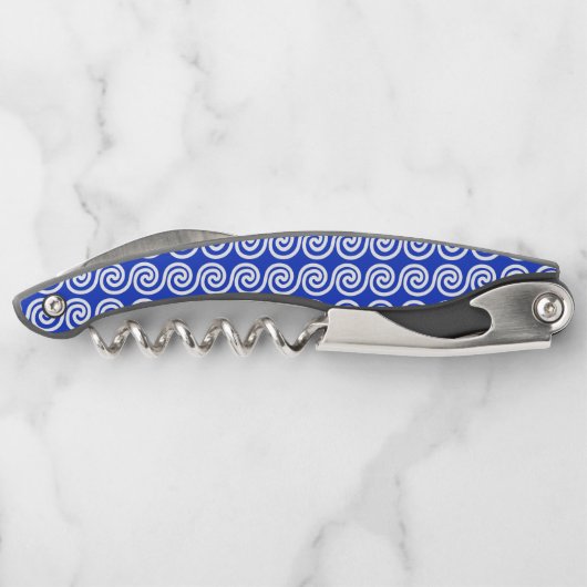 Griechisch Meander Key Waves Muster blau Kellnermesser (Rückseite)
