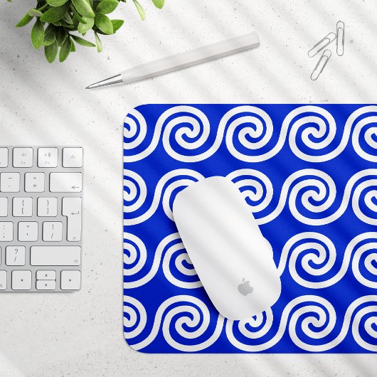 Griechisch Meander Key Waves Muster blau Mousepad