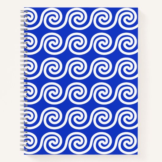 Griechisch Meander Key Waves Muster blau Notizblock (Vorderseite)