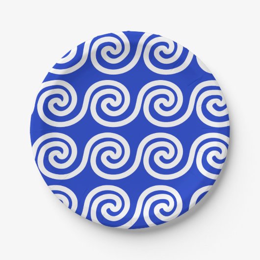 Griechisch Meander Key Waves Muster blau Pappteller (Vorderseite)