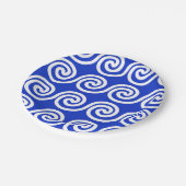 Griechisch Meander Key Waves Muster blau Pappteller (Schrägansicht)