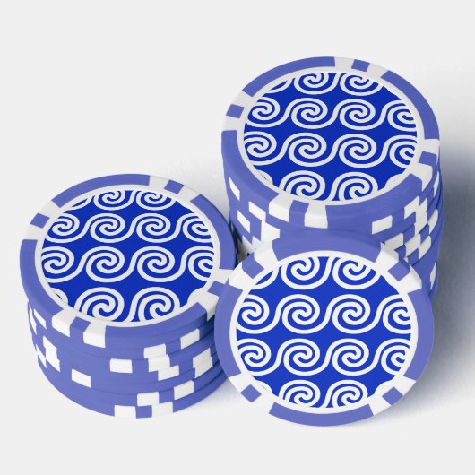 Griechisch Meander Key Waves Muster blau Pokerchips (Stapel)