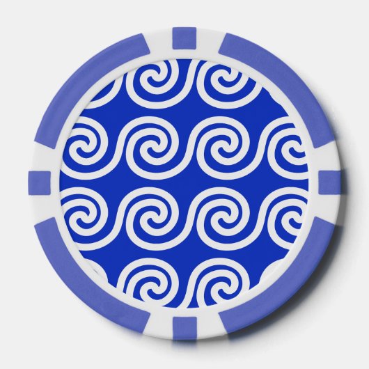 Griechisch Meander Key Waves Muster blau Pokerchips (Vorderseite)