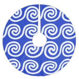 Griechisch Meander Key Waves Muster blau Polyester Weihnachtsbaumdecke