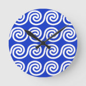 Griechisch Meander Key Waves Muster blau Runde Wanduhr (Vorderseite)