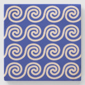Griechisch Meander Key Waves Muster blau Steinuntersetzer (Vorderseite)