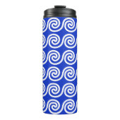 Griechisch Meander Key Waves Muster blau Thermosbecher (Vorderseite)