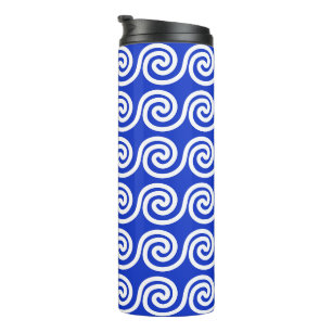 Griechisch Meander Key Waves Muster blau Thermosbecher