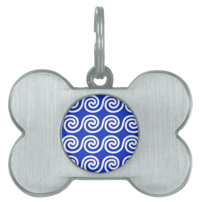 Griechisch Meander Key Waves Muster blau Tiermarke (Vorderseite)