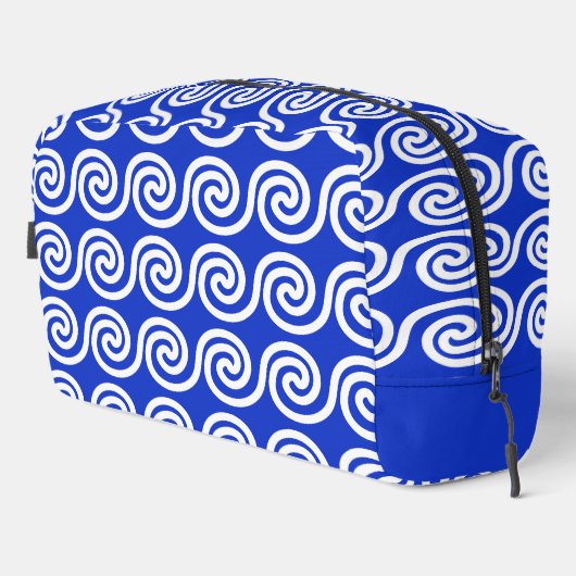Griechisch Meander Key Waves Muster blau Waschbeutel (Rechte Ecke)