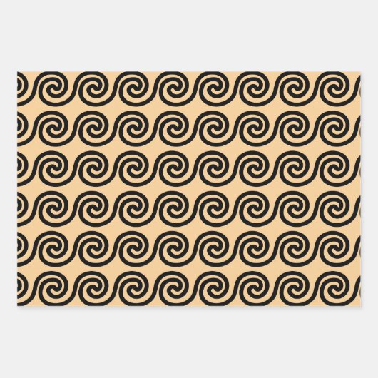 Griechisch Meander Key Waves Muster Brown Geschenkpapier Set (Vorderseite 2)