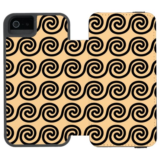 Griechisch Meander Key Waves Muster Brown Incipio iPhone Geldbeutel-Hülle (Folio Geöffnet)