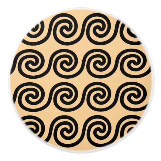 Griechisch Meander Key Waves Muster Brown Keramikknauf (Vorderseite)