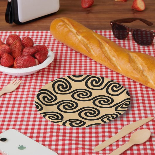 Griechisch Meander Key Waves Muster Brown Pappteller (Picknick)