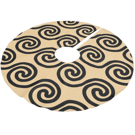 Griechisch Meander Key Waves Muster Brown Polyester Weihnachtsbaumdecke (Schrägansicht)