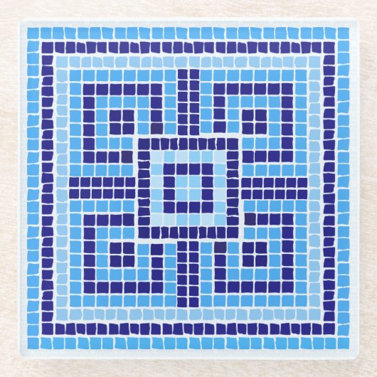 Griechisch-Mosaiksteinschmuck - Blauschattierungen Glasuntersetzer (Vorderseite)