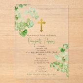 Griechisch-orthodoxe Christening Taufbecken Grüne Acryleinladungen (Vorderseite)