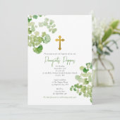 Griechisch-orthodoxe Christening Taufbecken Grüne Einladung (Stehend Vorderseite)