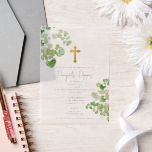 Griechisch-orthodoxe Christening Taufbecken Grüne Pergament Einladungen