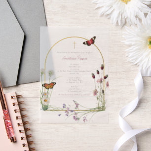 Griechisch-orthodoxe Christening Taufe Girl-Wildbl Pergament Einladungen